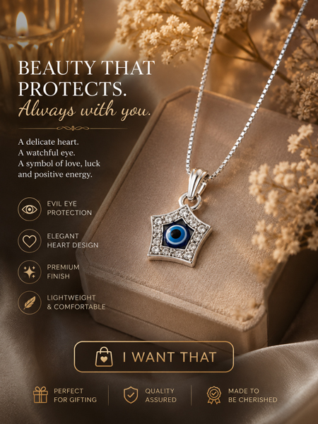 Silver-Tone-Star-Evil Eye-Pendant-Necklace