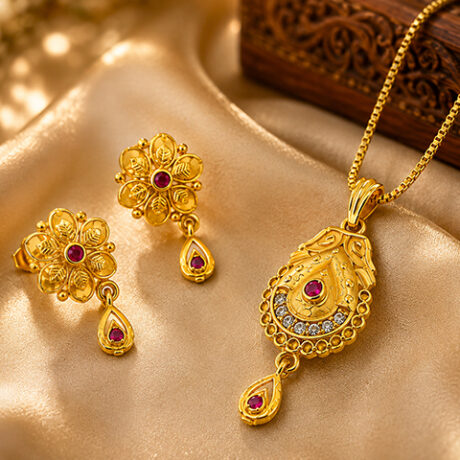 Gold-Tone Floral Pendant Necklace & Earrings Set