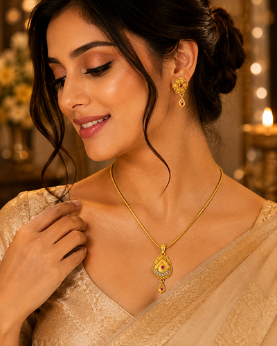 Gold-Tone Floral Pendant Necklace & Earrings Set4