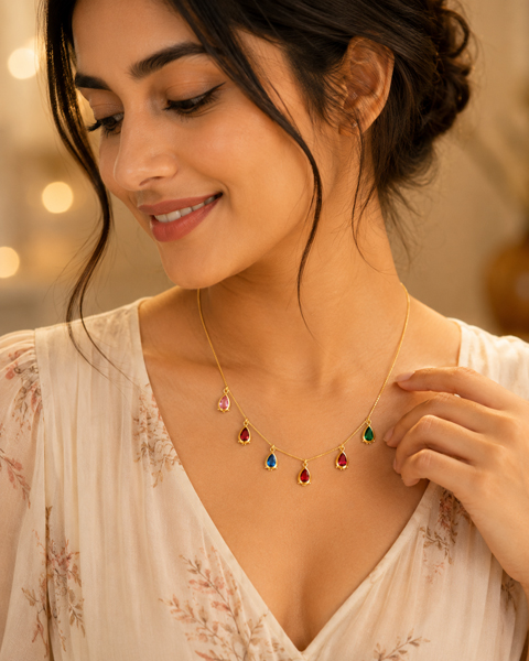 Multicolor-Teardrop-Stone-Necklace
