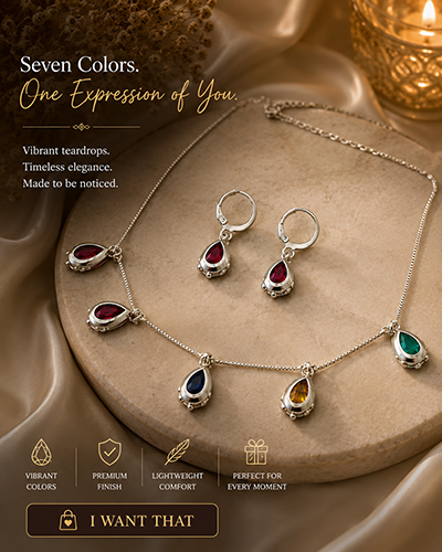 Multicolor Teardrop Stone Necklace & Earrings Set