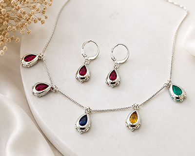 Multicolor Teardrop Stone Necklace & Earrings Set2