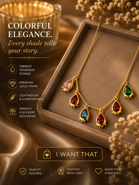 Multicolor-Teardrop-Stone-Necklace
