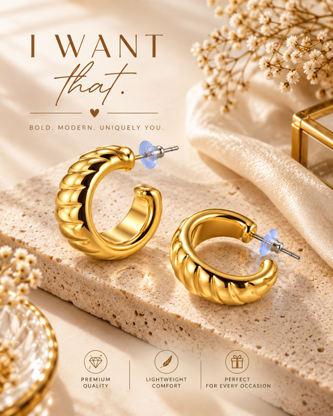 Ribbed Crescent Hoop Korean Earrings (3)