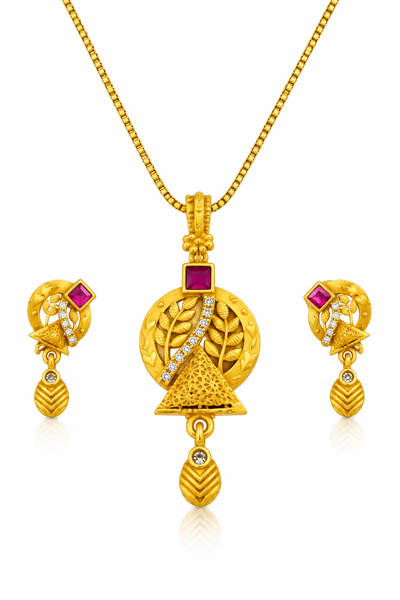 red-stone-leaf-necklace-earring-sets