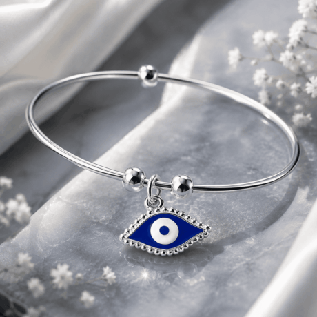 Evil Eye Silver Bangle