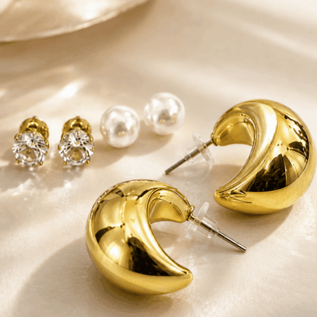 Chunky Gold-Tone Crescent Hoop Earrings Combo