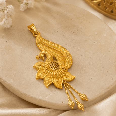 Gold-Tone Peacock & Lotus Pendant Necklace