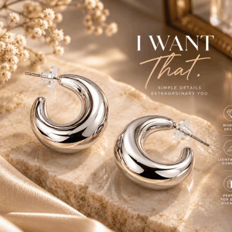 Chunky Crescent Hoop Korean Earrings