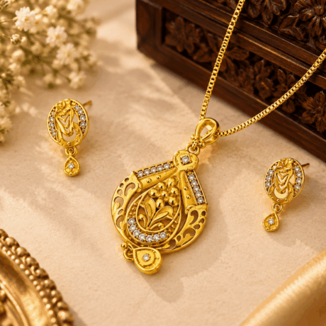 Gold-Tone Floral Paisley Pendant Necklace & Matching Earrings Set