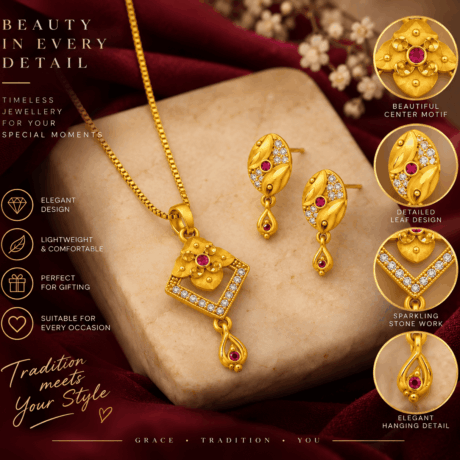Gold-Tone Floral Leaf Necklace & Earrings Set