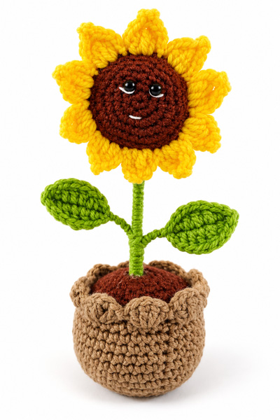Crocheted Sunflower in a Textured Pot