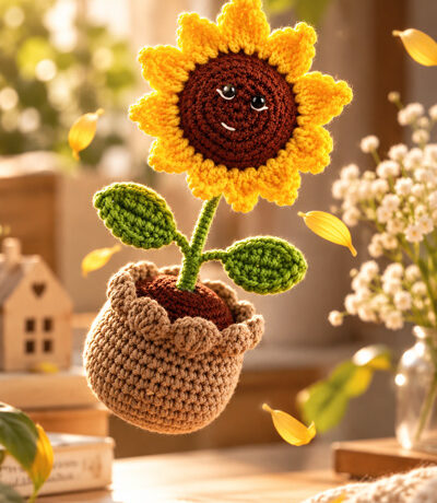 Handcrafted Crochet Sunflower Plant – Cute Smiling Flower in Crochet Pot