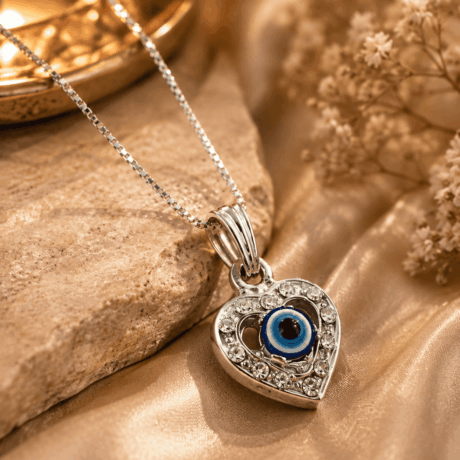 Silver-Tone Heart Evil Eye Pendant Necklace