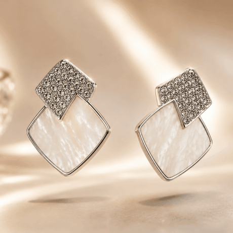 Silver-Tone Geometric Mother-of-Pearl Drop Earrings