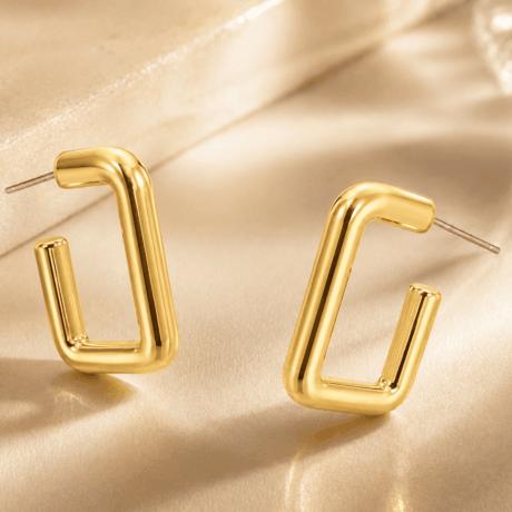 Bold Square Gold Hoop Earrings