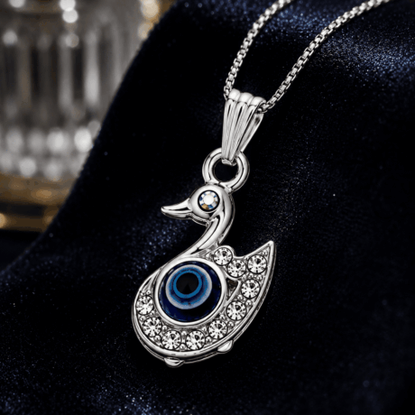 Silver-Tone Swan Evil Eye Pendant Necklace