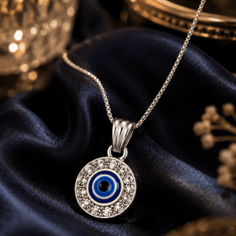 Silver-Tone Blue Evil Eye Pendant Necklace