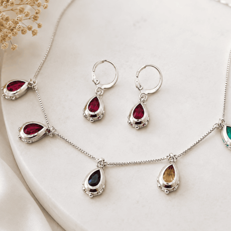 Multicolor Teardrop Stone Necklace & Earrings Set